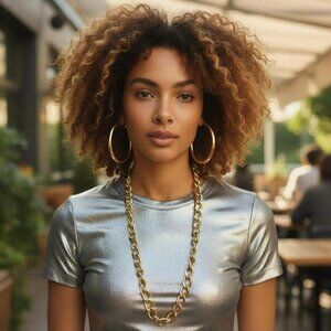 VINTAGE Y2K Hip Hop 90s Thick Flat Cuban Link Gold Plated 30" Necklace Chunky